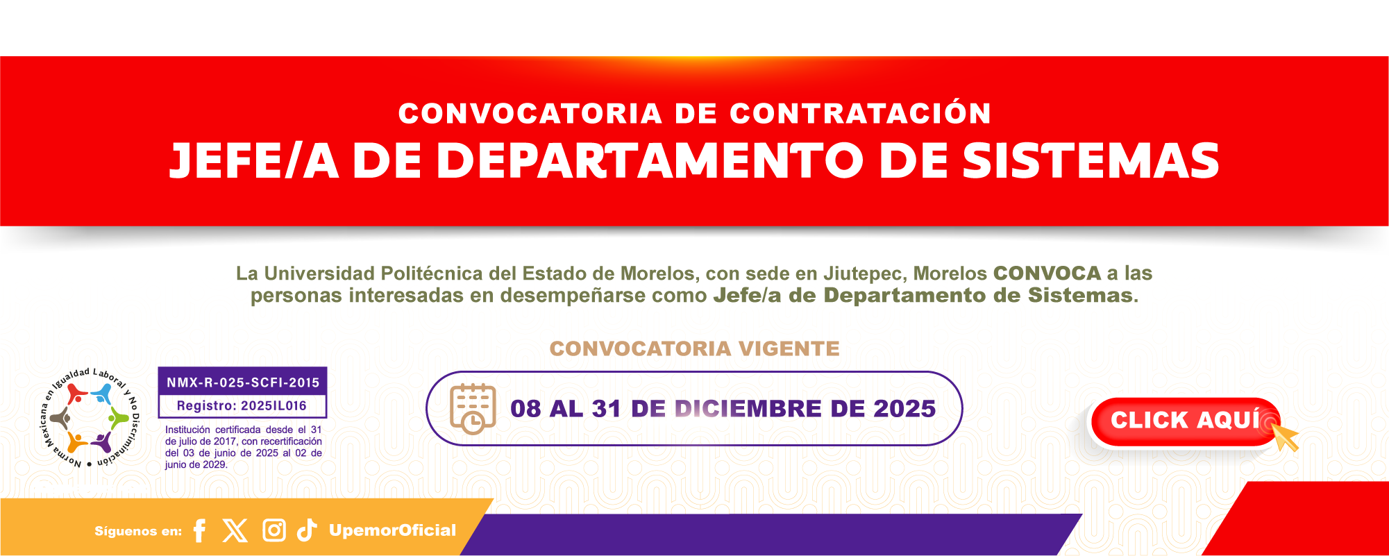 Convocatoria Jefe/a de departamento de sistemas