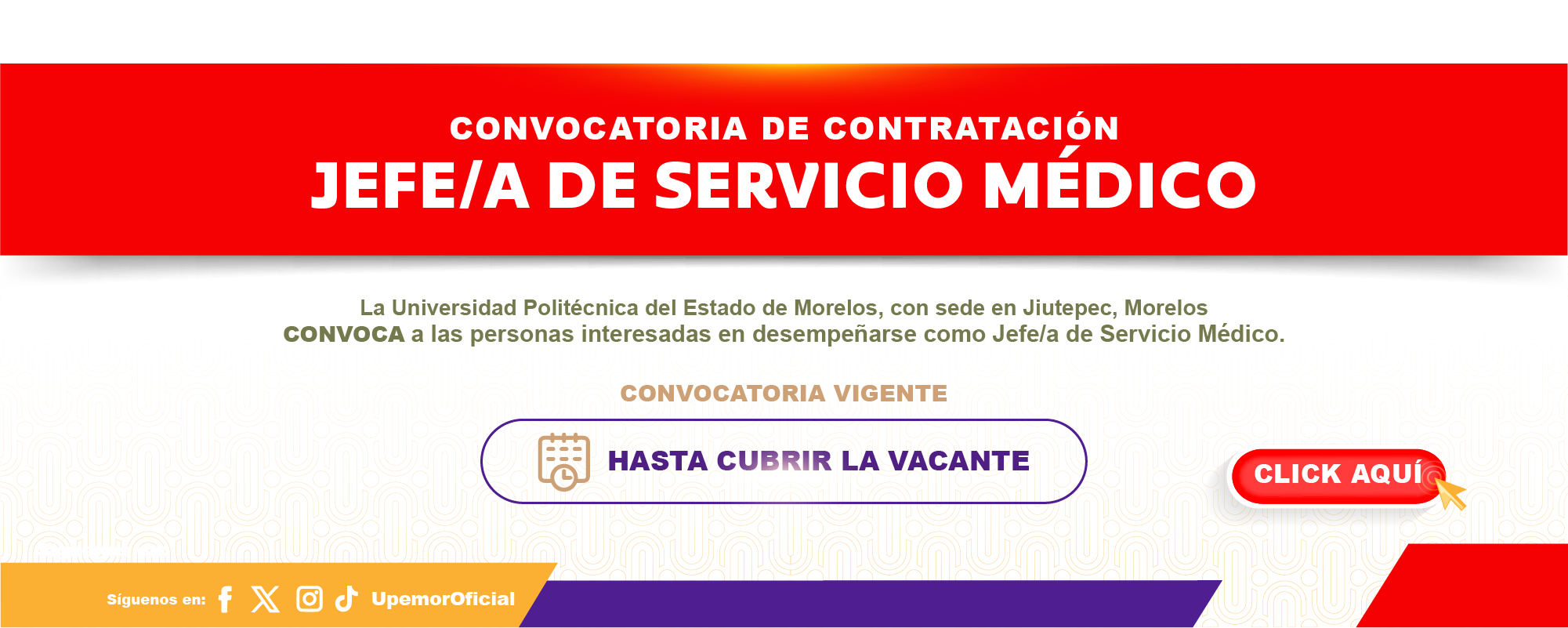 Convocatoria vacante de Jefe/a de Servicio Medico